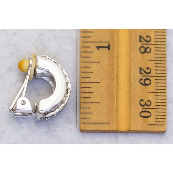 Vintage Art Deco Silver Tone Rhinestone Clip On Earrings - C8 - Picture 3 of 3